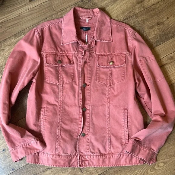 J.Crew Classic Denim Jacket Coral- Size Large - Picture 2 of 11